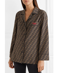 Fendi Embroidered Printed Silk Satin Shirt
