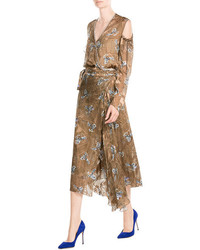 Preen Printed Dress With Cut Out Shoulders And Embellisht