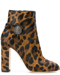 Brown Print Leather Ankle Boots