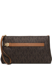 Brown Print Leather Clutch