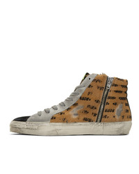 Golden Goose Brown And Black Pony All Over Slide Sneakers