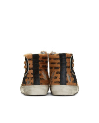 Golden Goose Brown And Black Pony All Over Slide Sneakers