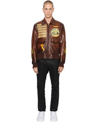Off-White Printed Vintage Effect Leather Jacket