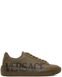 Versace Khaki Greca Logo Low Top Sneakers