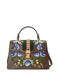Gucci Medium Sylvie Embroidered Leather Shoulder Bag