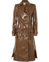 Brown Print Leather Trenchcoat