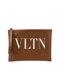 Brown Print Leather Zip Pouch