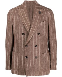 Brown Print Linen Double Breasted Blazer
