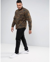 Asos Plus Overshirt With Camo Print In Brown