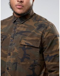 Asos Plus Overshirt With Camo Print In Brown