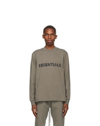 Essentials Taupe Logo Long Sleeve T Shirt