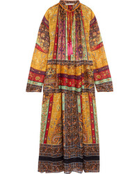 Etro Oversized Tasseled Printed Silk Chiffon Maxi Dress Brown