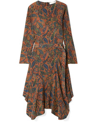 Chloé Asymmetric Paisley Print Silk De Chine Midi Dress