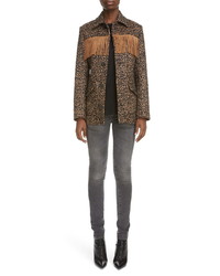 Saint Laurent Leopard Jacquard Wool Blend Jacket