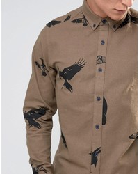 ONLY & SONS Brushed Cotton Shirt With All Over Bird Print
