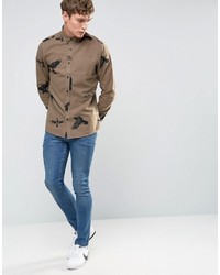 ONLY & SONS Brushed Cotton Shirt With All Over Bird Print