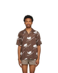 Ernest W. Baker Brown And White Floral Bowling Short Sleeve Shirt