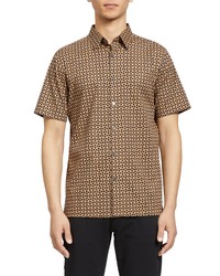 Theory Irving Check Print Short Sleeve Stretch Button Up Shirt