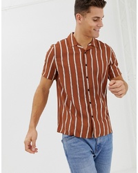New Look Regular Fit Viscose Stripe Shirt With Revere Collar In Rust
