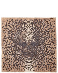 Alexander McQueen Leopard Big Skull Cashmere Silk Scarf