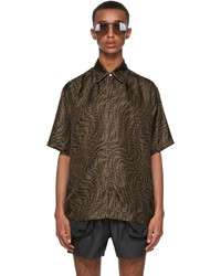 Brown Print Silk Short Sleeve Shirt