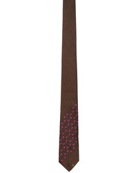 Fendi Brown Pink Silk Bag Bugs Tie