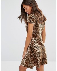 Glamorous Petite Allover Leopard High Neck Skater Dress