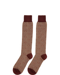 Gucci Red Piquet Knit Gg Socks