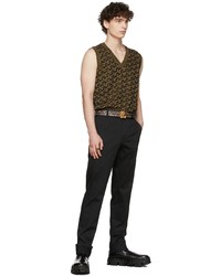 Versace Black Jacquard Monogram Lurex Vest