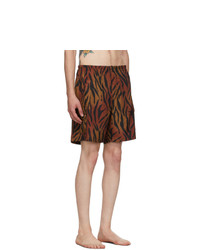 Palm Angels Brown And Black Tiger Swim Shorts