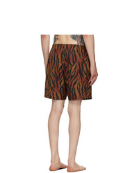 Palm Angels Brown And Black Tiger Swim Shorts