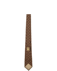 Gucci Brown And Burgundy Silk Gg Horsebit Chain Tie