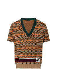 Brown Print V-neck Sweater