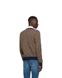 Gucci Brown And Navy Wool Gg Stripe Sweater