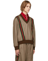 Gucci Brown Jersey Mini Gg V Neck Sweater