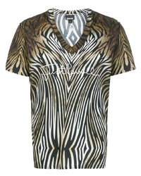 Just Cavalli V Neck Leopard Print T Shirt
