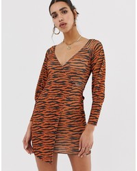 PrettyLittleThing Wrap Mini Dress In Tiger Print