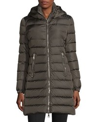 Moncler Orophin Long Puffer Coat Wleather Trim Olive