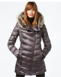 Rachel Roy Rachel Faux Fur Trim Asymmetrical Puffer Coat