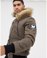 Good For Nothing Bomber Jacket In Brown With Faux Fur Hood