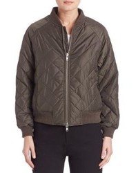 Brown Quilted Bomber Jacket