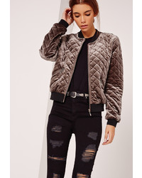 Missguided Quilted Bomber Jacket Brown