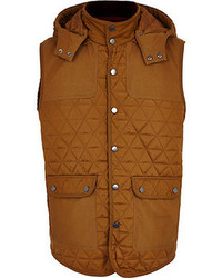 River Island Light Brown Quilted Contrast Patch Vest