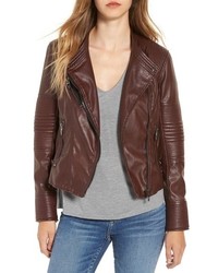 Brown Quilted Leather Biker Jacket