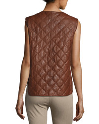Brunello Cucinelli Bishop Quilted Leather Sleeveless Top Brown