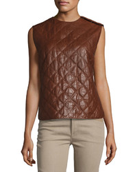 Brunello Cucinelli Bishop Quilted Leather Sleeveless Top Brown