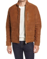 Brown Quilted Suede Bomber Jacket