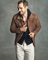 Isaia Quilted Suede Shirt Jacket Tan