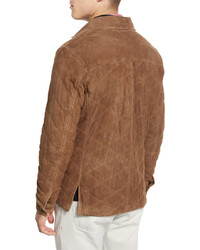 Isaia Quilted Suede Shirt Jacket Tan