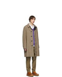 Lanvin Navy And Taupe Virgin Plaid Reversible Coat